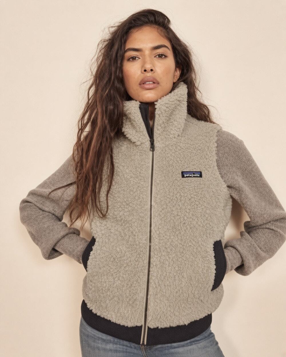 Patagonia Dusty Mesa Vest Women’s L Natural Smolder Blue Fleece